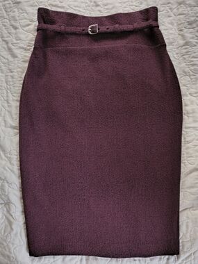 Express Plum Textured Pencil Skirt with Slim Belt